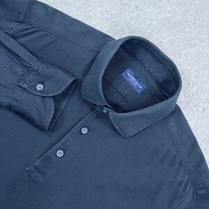 Proper Cloth Polo Men's Medium? Blue Woven Mesh Cotton Long‎ Sleeve Button Shirt